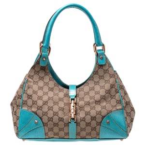 Gucci Beige/Blue GG Canvas and Leather Jackie Hobo