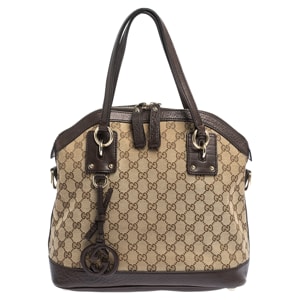 Gucci Beige/Brown GG Canvas and Leather Charm Satchel