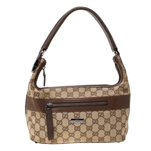 Gucci Beige/Brown GG Canvas and Leather Front Zip Shoulder Bag