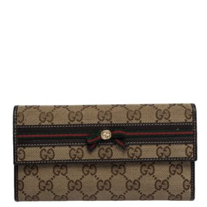 Gucci Beige/Brown GG Canvas and Leather Mayfair Bow Flap Wallet