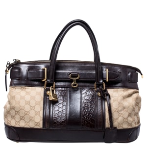 Gucci beige/brown gg canvas/leather and crocodile tim secret satchel