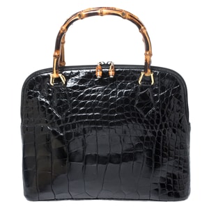Gucci black alligator bamboo satchel