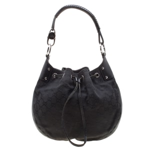 Gucci Black Canvas and Leather Drawstring Hobo