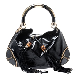 Gucci Black/Gold Patent Leather Medium Indy Hobo
