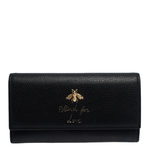 Gucci Black Leather Animalier Continental Wallet