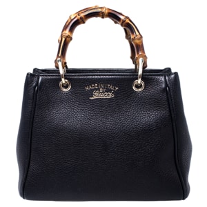 Gucci Black Leather Mini Bamboo Top Handle Bag
