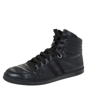 Gucci Black Leather Viaggio Web Detail High Top Sneakers Size 45