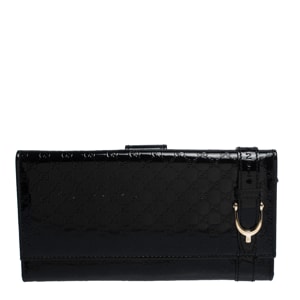 Gucci Black Microguccissima Patent Leather Nice Continental Wallet