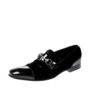 Gucci Black Patent Leather And Velvet Horsebit Loafers 40.5