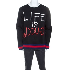 Gucci Black Printed Cotton Contrast Trim Life is Gucci Sweatshirt XXL