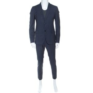 Gucci Blue Glen Check Wool Tailored Suit L