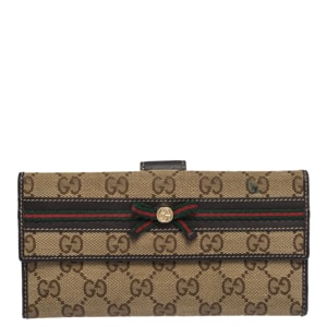 Gucci Brown/Beige GG Canvas and Canvas Mayfair Bow Continental Wallet