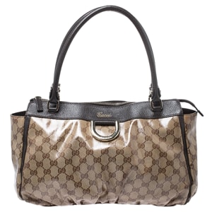 Gucci Brown Crystal Coated Canvas D Ring Tote
