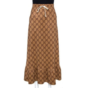 Gucci Brown GG Supreme Logo Print Cotton Blend Maxi Skirt S