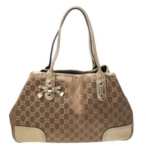 Gucci Brown/Gold GG Canvas and Leather Princy Tote