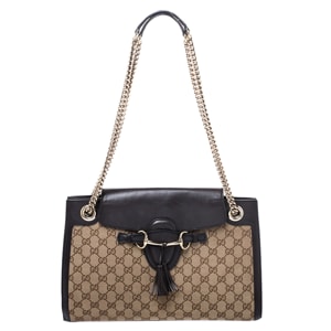 Gucci Dark Brown/Beige GG Canvas and Large Emily Chain Shoulder Bag