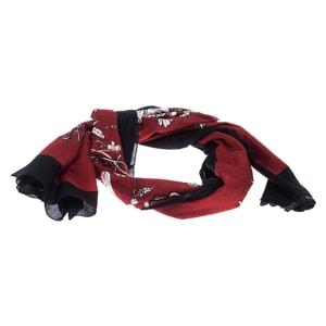 Gucci Dark Red and Black Floral Print Cotton Scarf