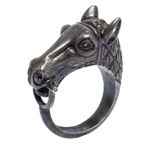 Gucci Detailed Ascot Horsehead Motif Silver Ring Size 62