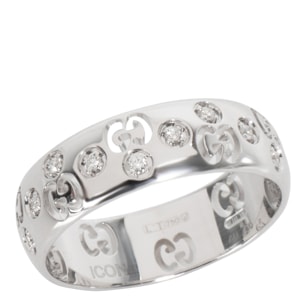 Gucci Double G 0.10 CTW Diamond 18K White Gold Ring Size 55