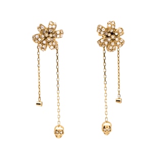 Gucci Flora Diamond Mother of Pearl 18K Yellow Gold Tassel Earrings