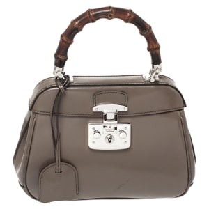 Gucci Grey Leather Lady Lock Bamboo Top Handle Bag