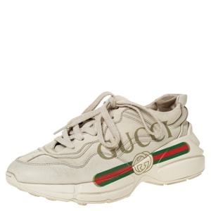 Gucci Ivory Leather Rhyton Vintage Logo Platform Sneakers Size 36
