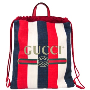Gucci Ivory/Navy/Red Canvas Drawstring Backpack