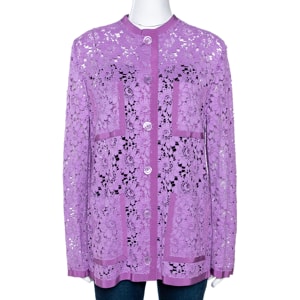 Gucci Lavender Floral Corded Lace Button Front Jacket M