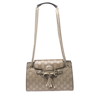 Gucci Metallic Beige Guccissima Leather Small Emily Chain Shoulder Bag