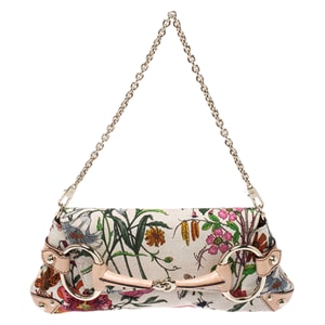 Gucci Multicolor Floral Print Canvas and Beaded Horsebit Chain Clutch