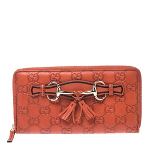 Gucci Orange Guccissima Leather Emily Zip Around Wallet