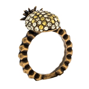 Gucci Pineapple Motif Multi Color Crystal Studded Gold Tone Ring Size 57