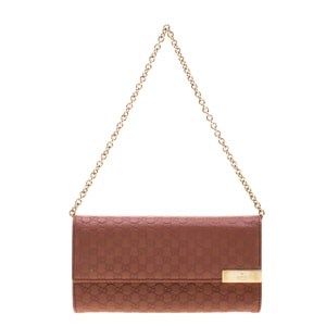 Gucci Pink Cinnamon Microguccissima Leather Wallet On Chain