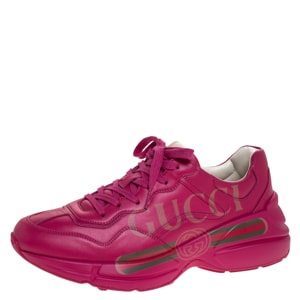 Gucci Pink Leather Rhyton Vintage Logo Platform Sneakers Size 40.5