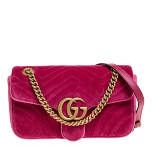 Gucci Pink Matelasse Velvet Small GG Marmont Shoulder Bag