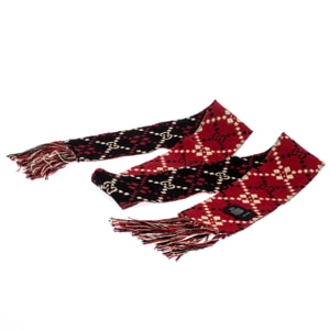 Gucci Red and Black Monogram Knit Fringe Detail Wool Jacquard Scarf