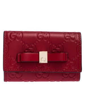 Gucci Red Guccissima Leather Bow 6 Key Holder