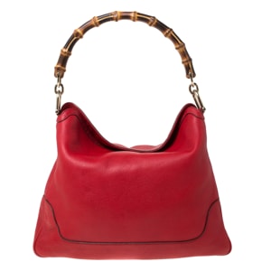 Gucci Red Leather Diana Bamboo Handle Shoulder Bag