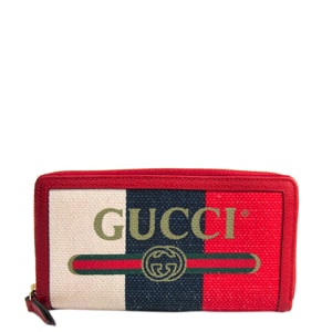 Gucci Red/Navy/White Canvas And Leather Long Wallet