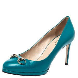 Gucci Turquoise Green Leather Horsebit Pumps Size 36.5