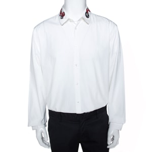 Gucci White Cotton Snake Embroidered Collar Duke Shirt 4XL