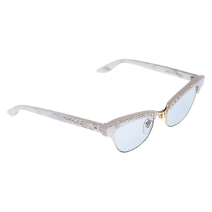 Gucci White/Grey Crystal Embellished GG0153/S Clubmaster Cat Eye Sunglasses