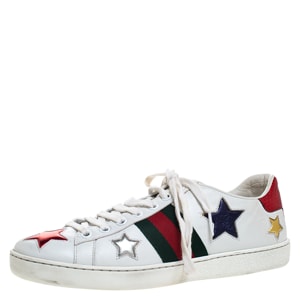 Gucci White Leather Ace Metallic Stars Low Top Sneakers Size 36.5