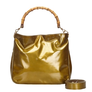 Gucci Yellow Patent Leather Bamboo Shoulder Bag