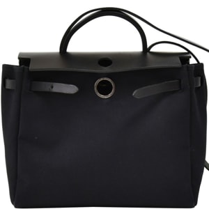 Hermes Black & Beige Canvas Herbag 30 PM 2-in-1 Shoulder Bag