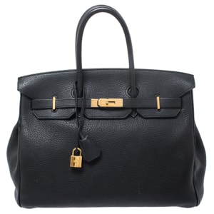 Hermes Black Fjord Leather Gold Hardware Birkin 35 Bag