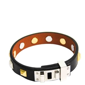 Hermes Black Swift Leather Mini Dog Clous Carres Bracelet