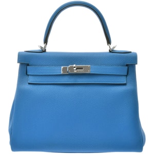 Hermes Blue Leather Palladium Hardware Kelly Retourne 28 Bag