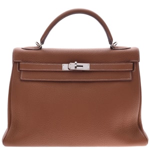 Hermes Brown Clemence Leather Kelly 32 Bag