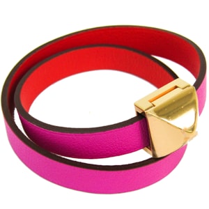 Hermes Medor Infini Pink Leather Gold Tone Double Tour Bracelet